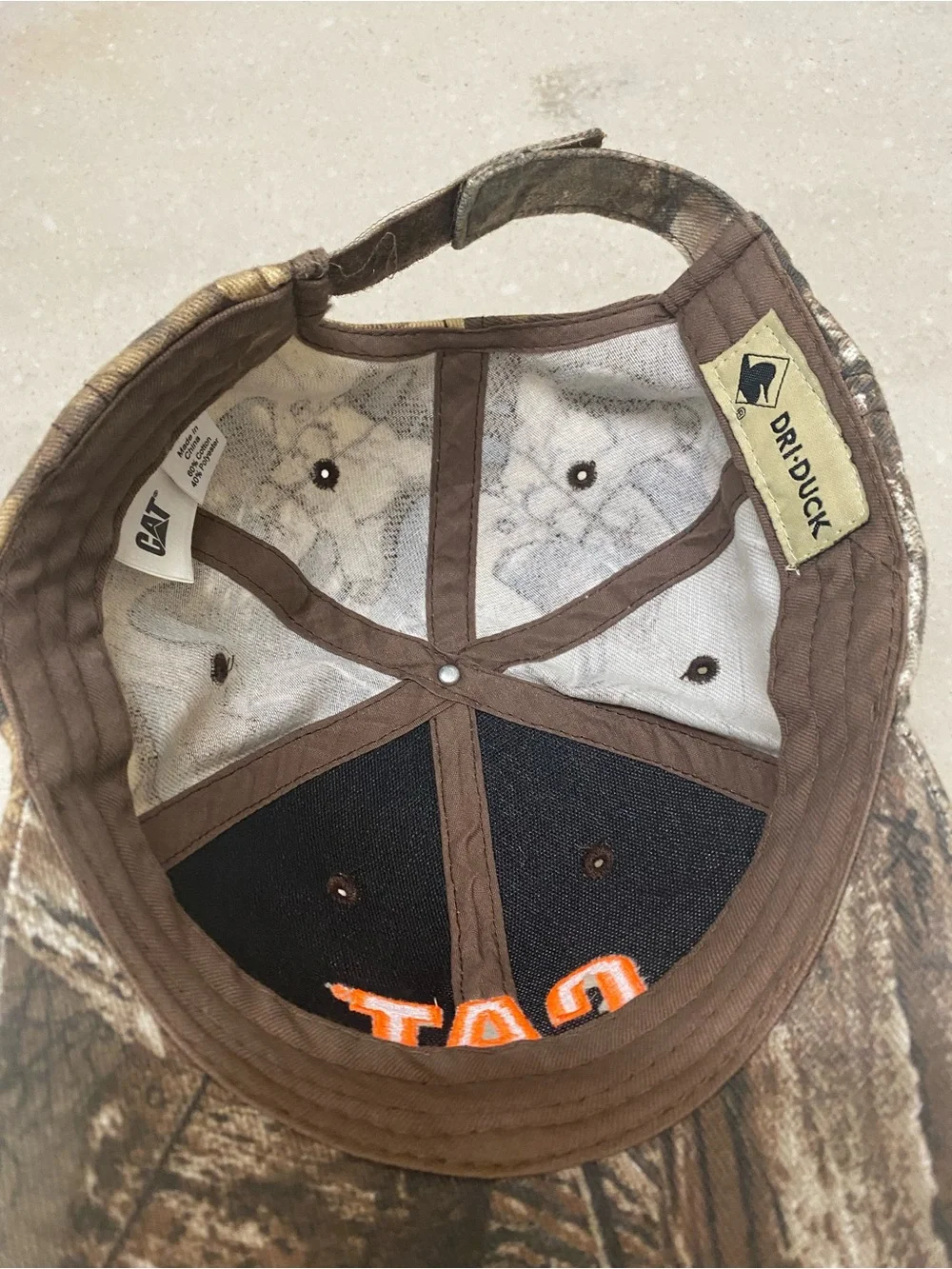 CAT Caterpillar Camo Hat Orange Logo Hunting Cap Adjustable Outdoor Workwear